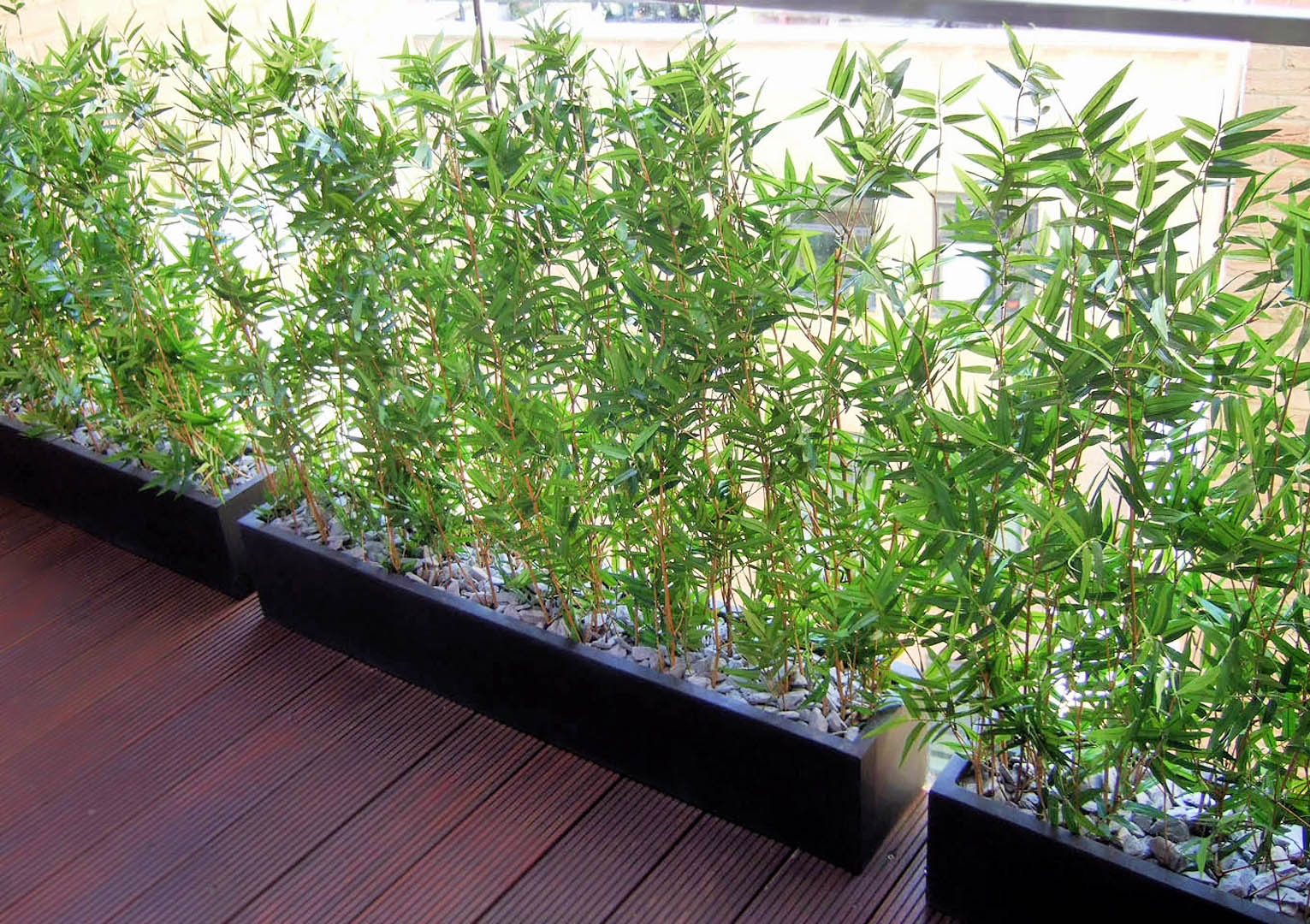 574 fake landascapes 90cm high balcony screening bamboo in 90x20x18 planters and slate surfacing