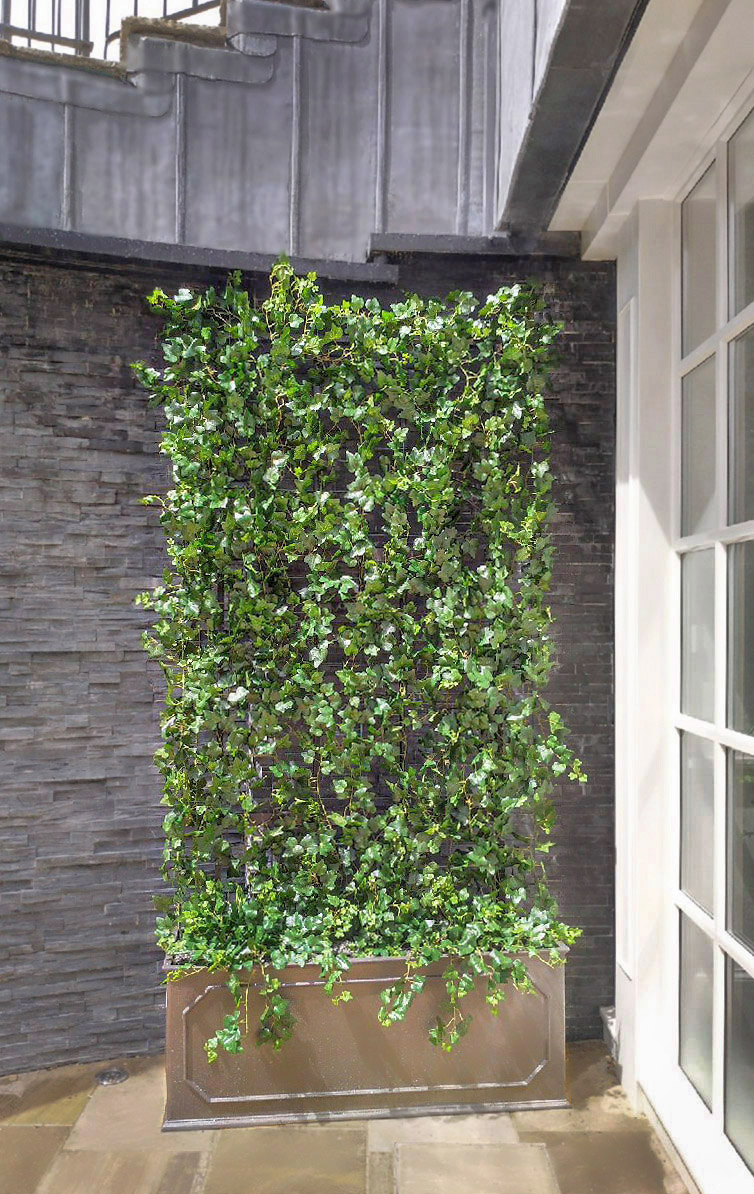 438 fake landscapes 220cm high UV ivy trellis wall in clients 130cm planter